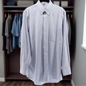 Geoffrey Beene Blue and White Long Sleeve Button up Career Casual Chic Men’s S